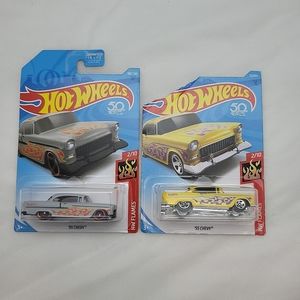 Hot Wheels 50th Anniversary '55 Chevy (Gray or Yellow) HW FLAMES